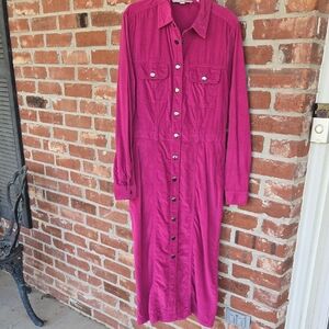Loft Fuchsia Long Sleeve Corduroy Midi Dress